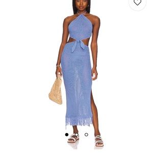 WeWoreWhat Crochet Fringe Dress in Blue Jean size XS